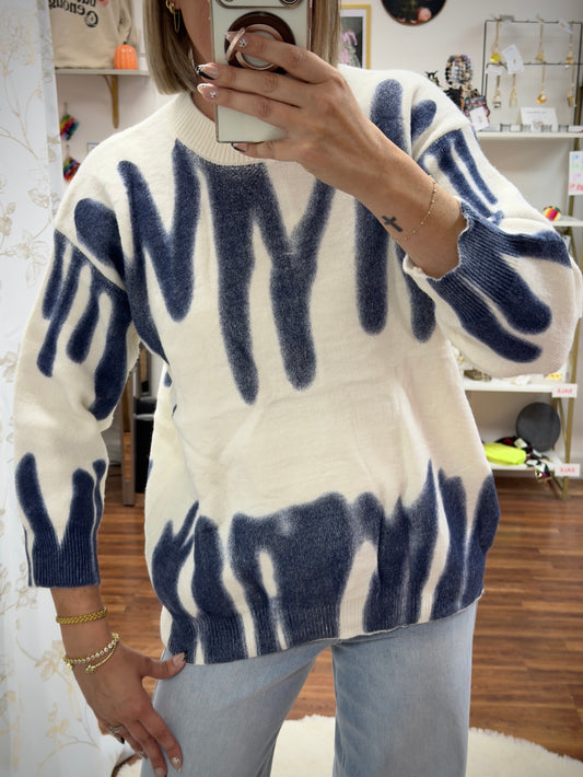 Blue Graffiti Sweater