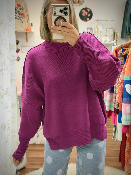 Mock Neck Side Slit Sweater