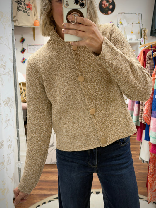 Tweed High Neck Cardigan