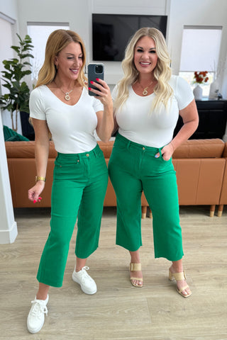 Lisa High Rise Control Top Wide Leg Crop Jeans in Kelly Green (ONLINE EXCLUSIVE)