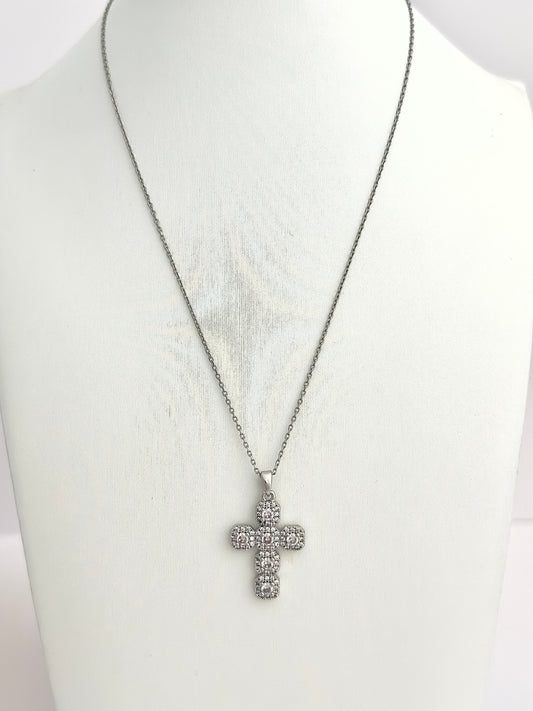 Silver Diamond Cross Necklace