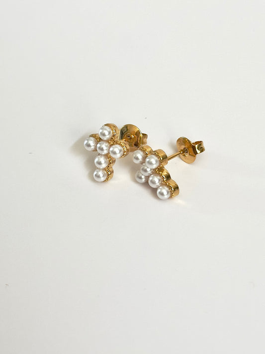 Mini Pearl Cross Studs