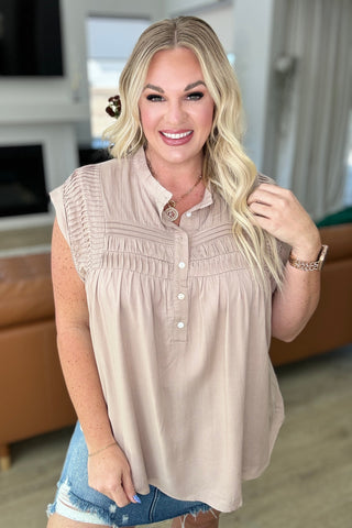 Pleat Detail Button Up Blouse in Taupe (ONLINE EXCLUSIVE)