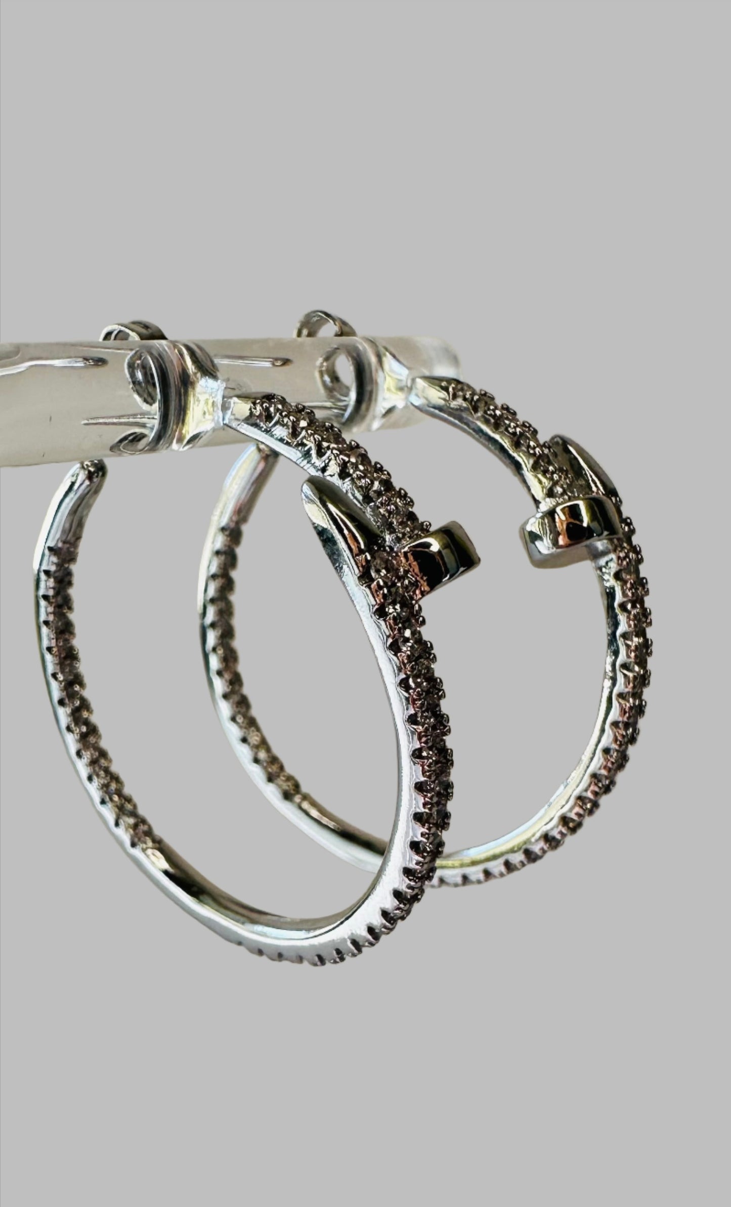 Diamond Nail Silver Hoop