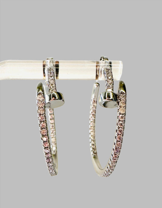 Diamond Nail Silver Hoop