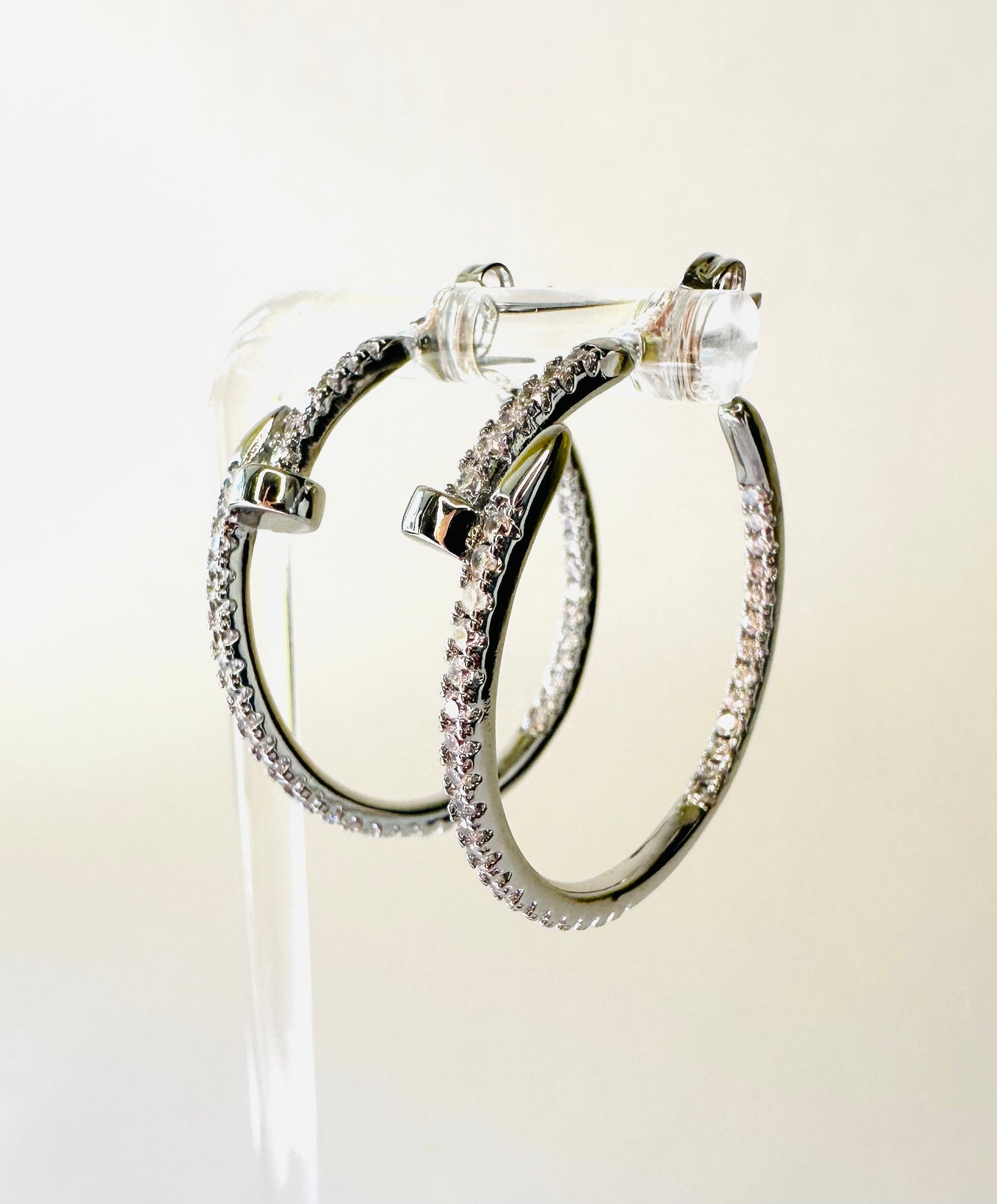 Diamond Nail Silver Hoop