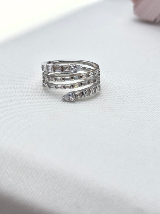 Baguette Wrap Around Silver Ring