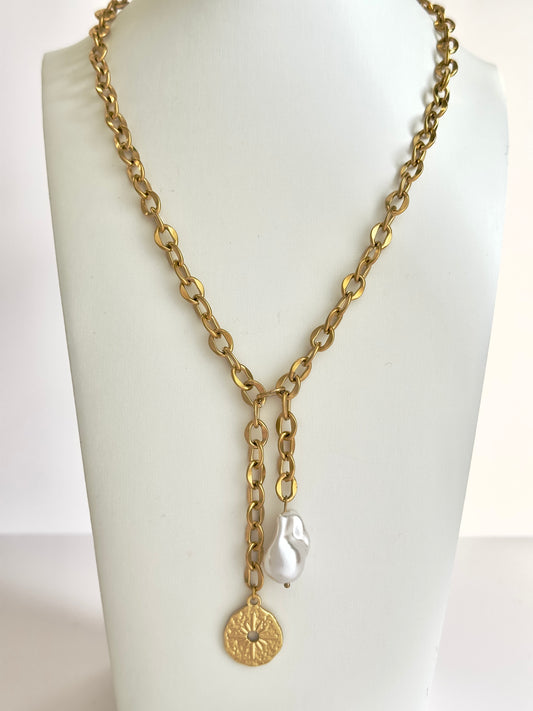 Coin Pearl Drop Necklace