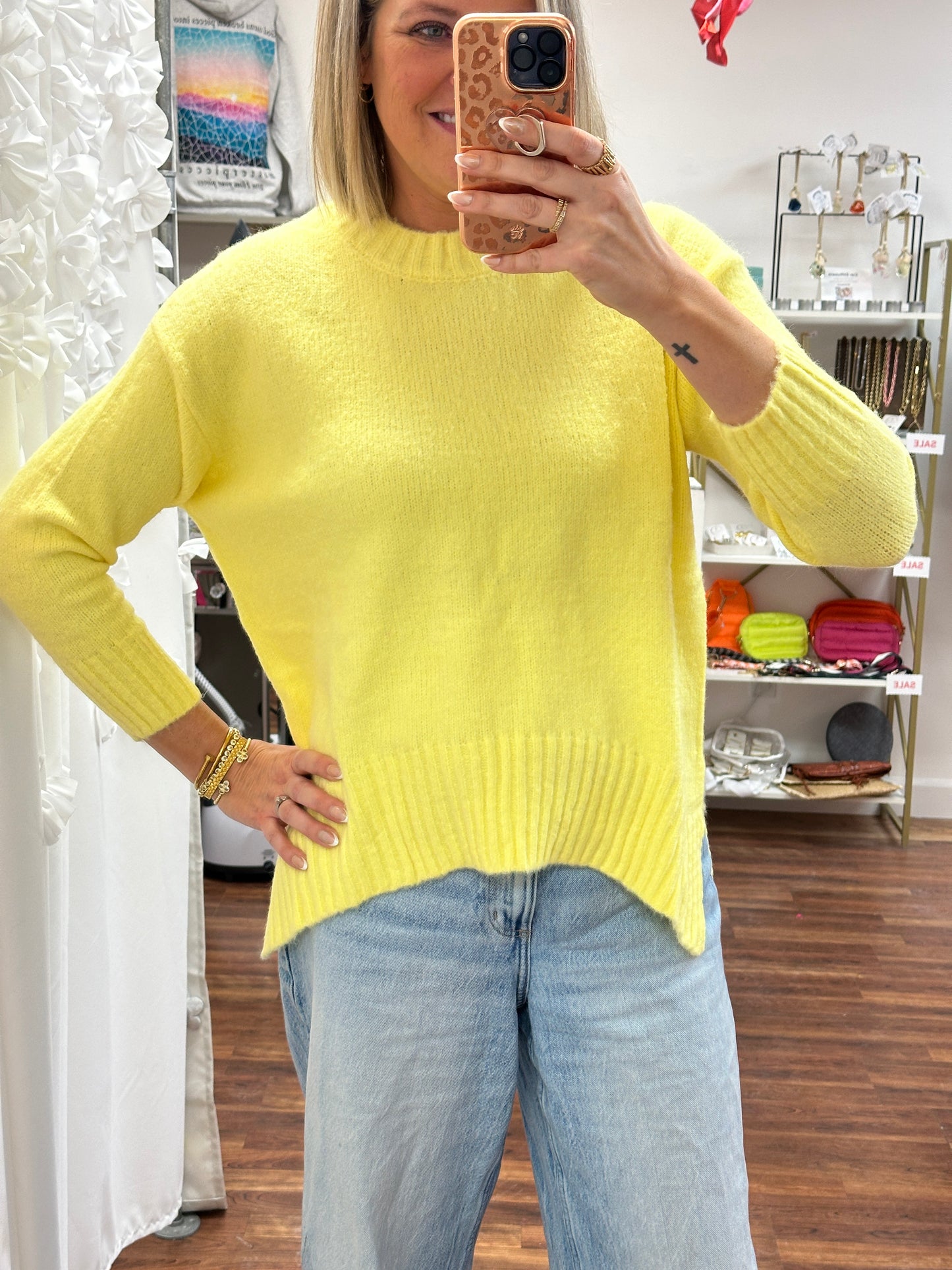 Yellow Side Slit Sweater