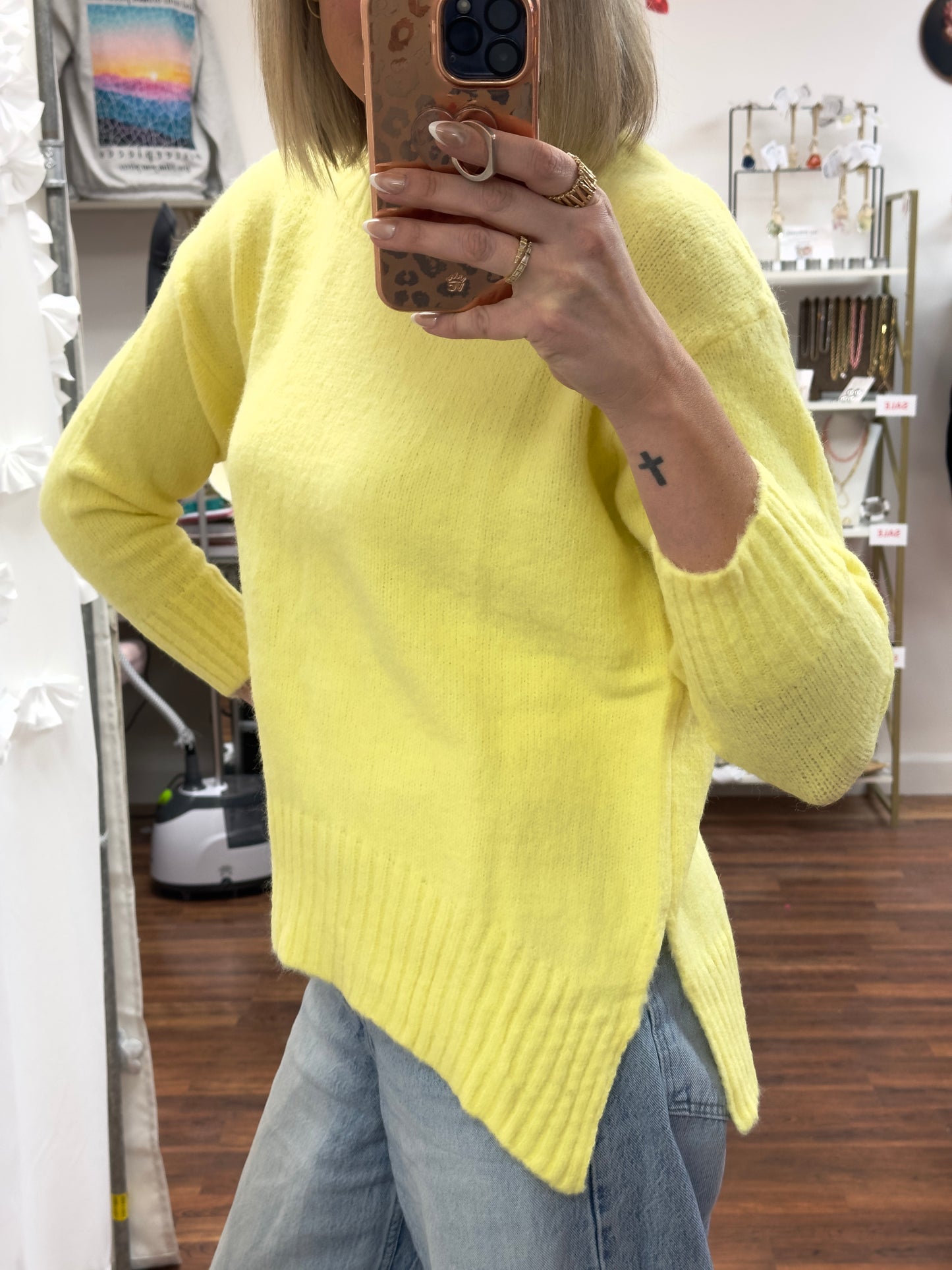 Yellow Side Slit Sweater