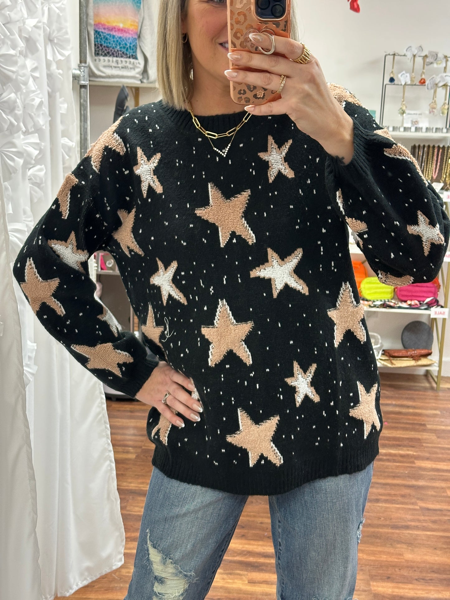 Texture Star Sweater Black