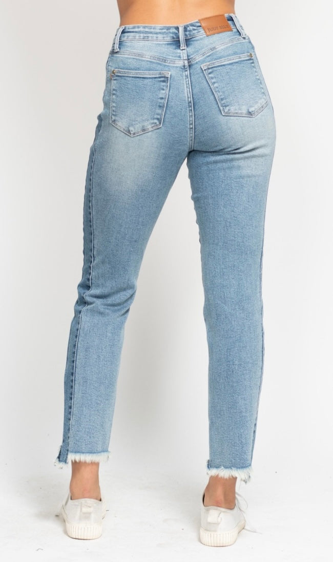 Light blue jeans on a white background