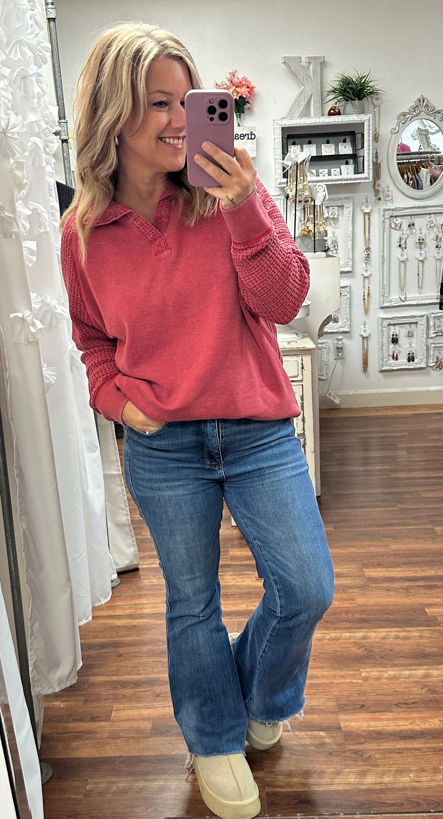 Crimson Duality Waffle Henley