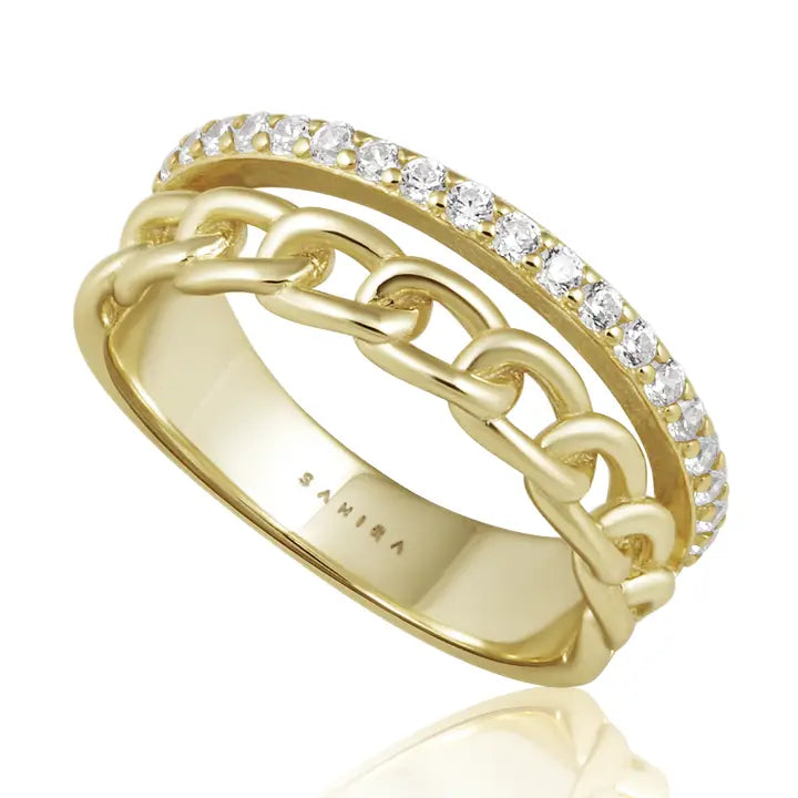CZ Gold Chain Ring