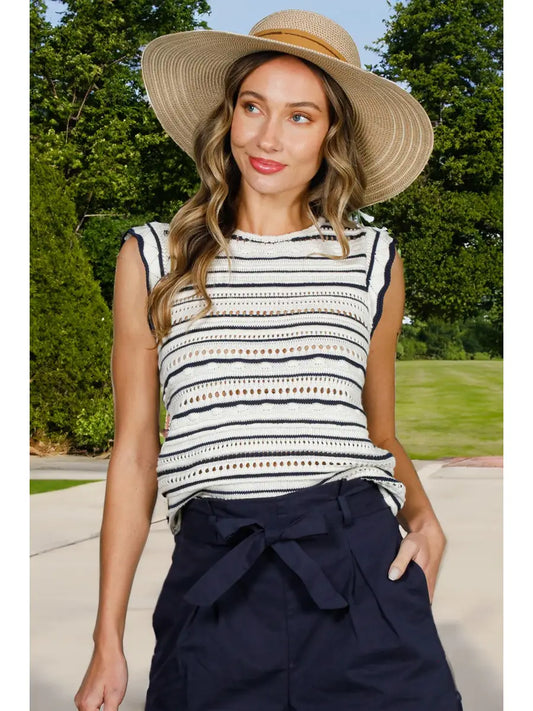Blue Stripe Ruffle Sleeve Vest