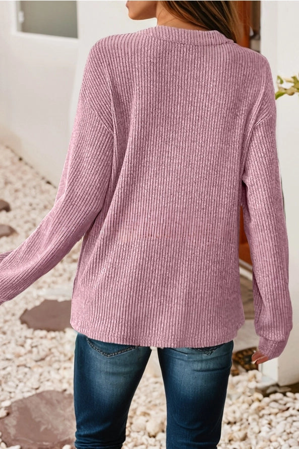 Pink Ribbed Henley