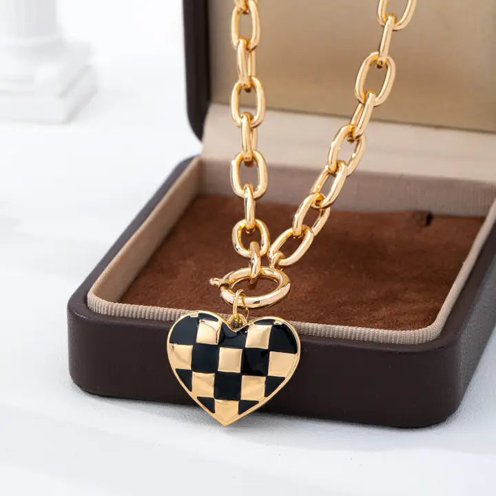 Checkered Heart Necklace
