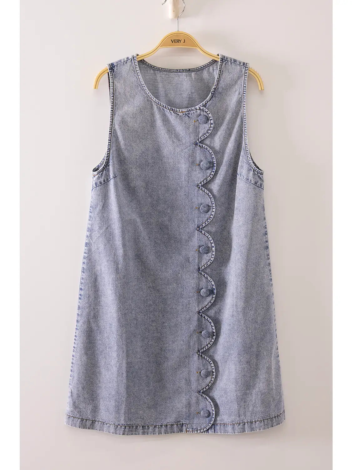 Scallop Button Denim Dress
