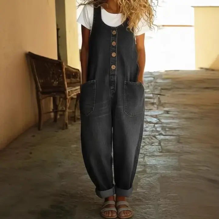 Black Wash Denim Overalls