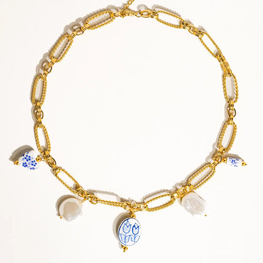 Blue Floral Chain Necklace