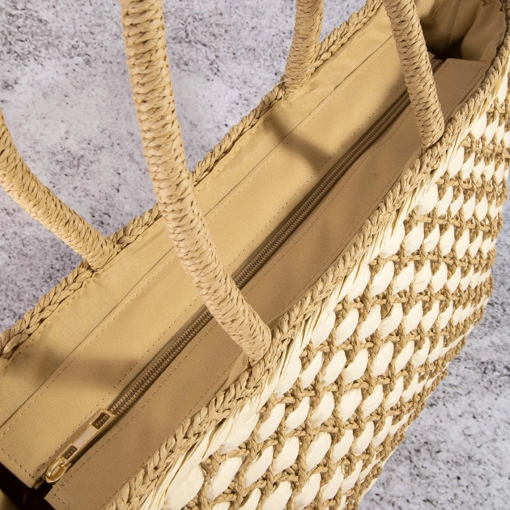 Woven Lattice Straw Tote
