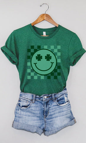 Checkered Clover Smiley Tee (FINAL SALE ITEM)