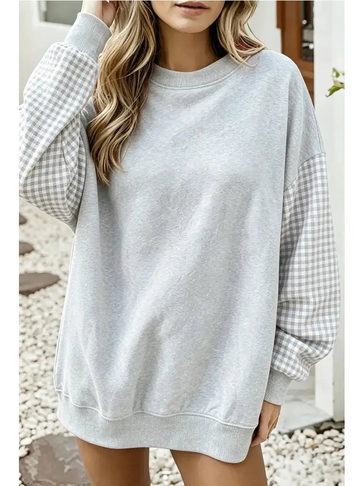 Gray Gingham Sweatshirt