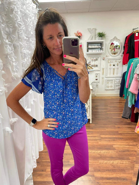 City Streets Floral Top in Navy (FINAL SALE ITEM)