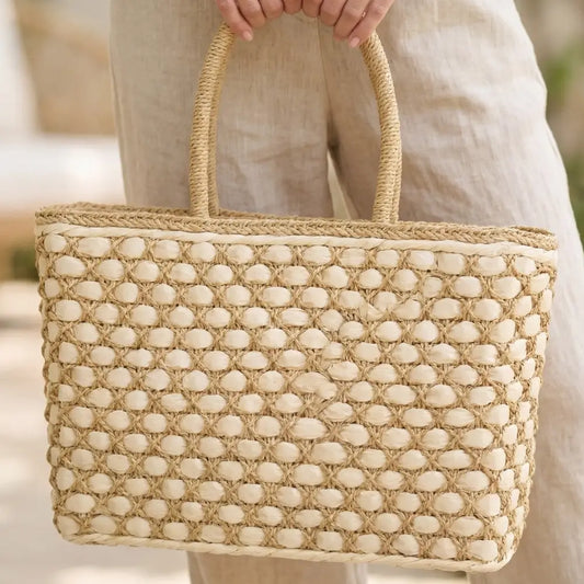 Woven Lattice Straw Tote