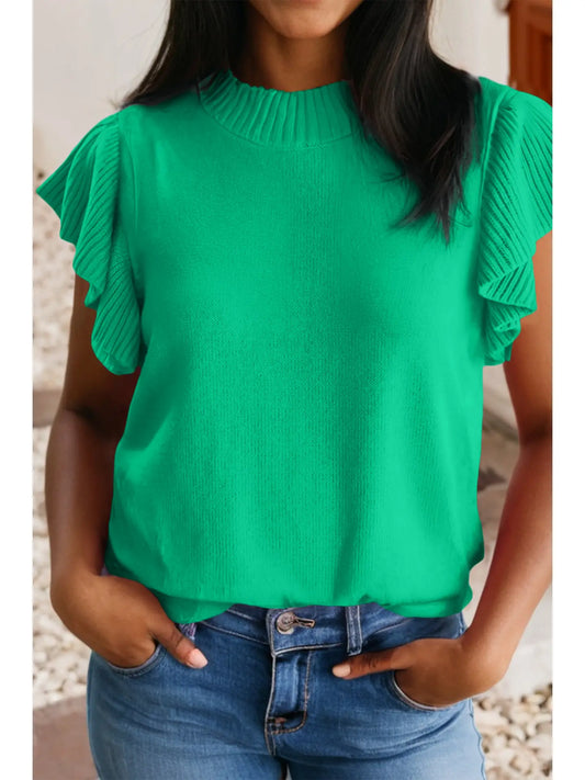 Green Ruffle Sleeve Top