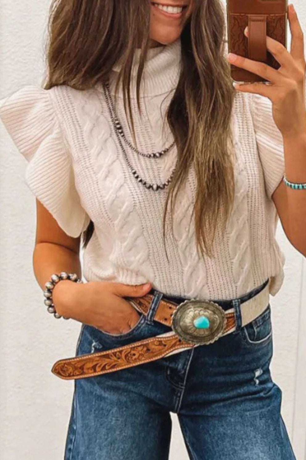 Cable Knit Ruffle Sleeve