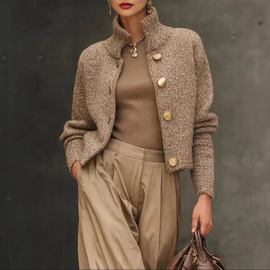 Tweed High Neck Cardigan