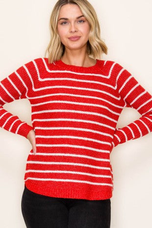 Crimson Waffle Stripe Sweater