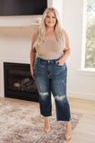 Judy Blue Whitney High Rise Distressed Wide Leg Crop Jeans (ONLINE EXCLUSIVE)